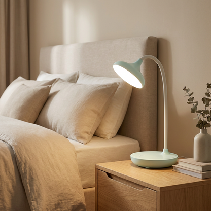 Blue rechargeable LED desk lamp with flexible neck