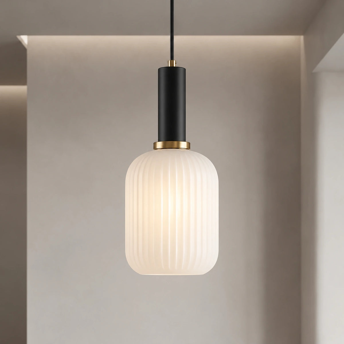 Ribbed Glass Pendant Light with Adjustable Cord
