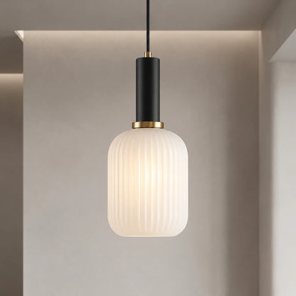 Ribbed Glass Pendant Light with Adjustable Cord