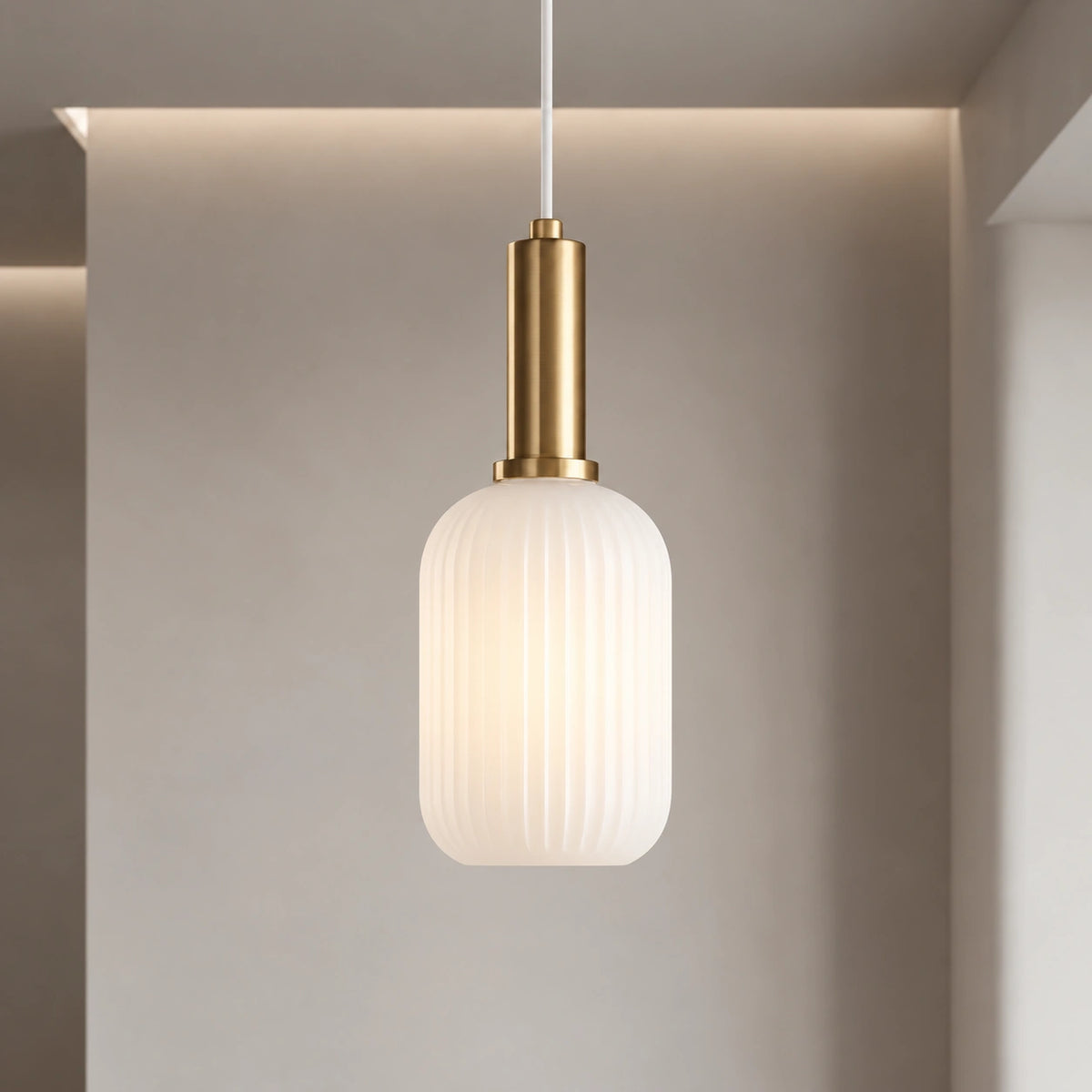 Ribbed Glass Pendant Light with Adjustable Cord