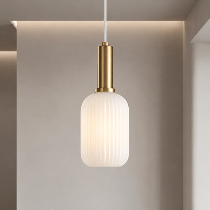 Ribbed Glass Pendant Light with Adjustable Cord
