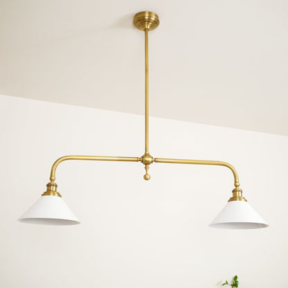 White ceramic shades and brass suspension rod