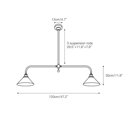 120cm two-light pendant dimensions and suspension rods