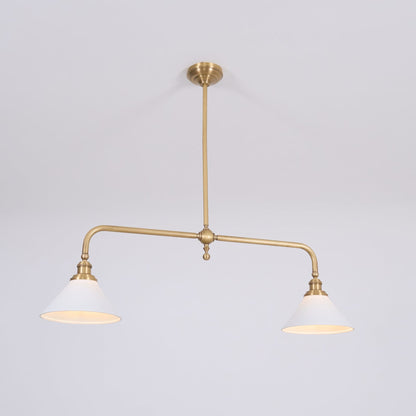 Warm light inside two ceramic pendant shades