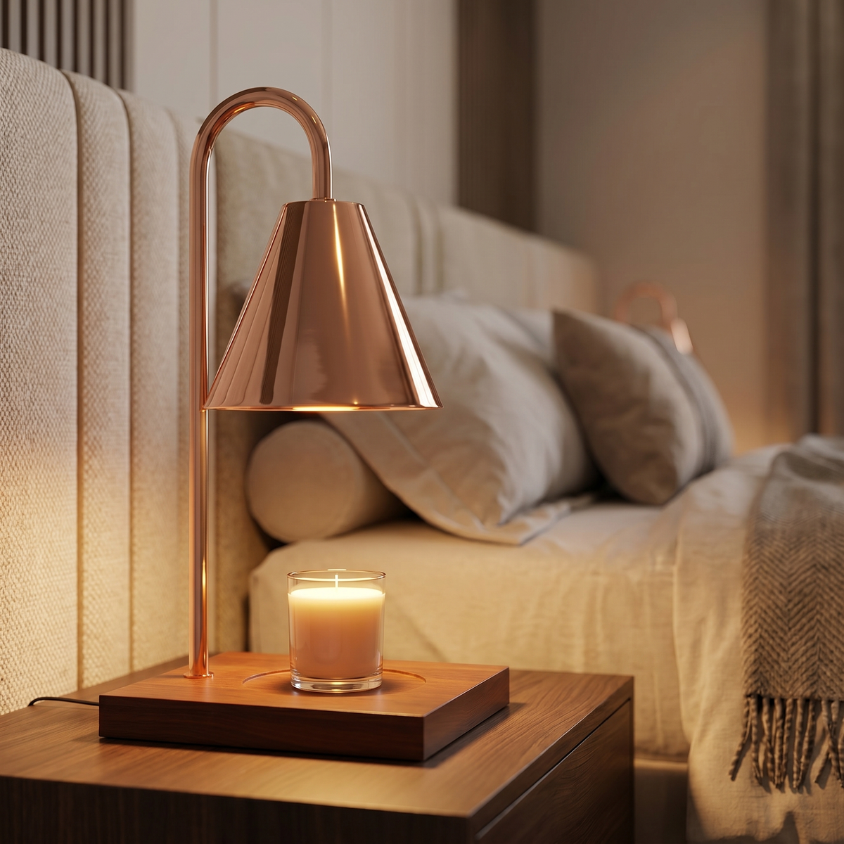Bronze curved arm wax melt warmer lamp