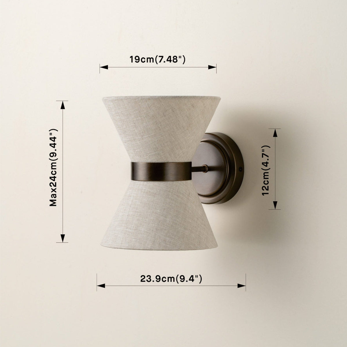 Bronze and linen wall light dimension diagram