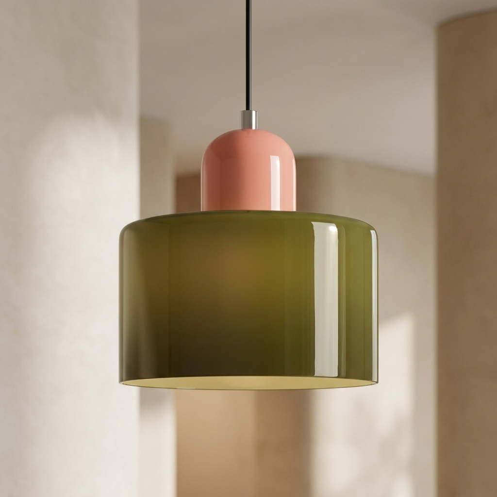 Calla ceramic pendant light in Green and Pink