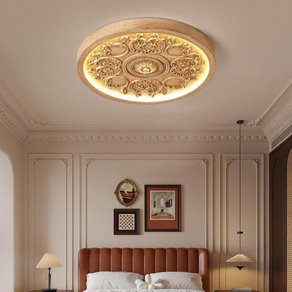 Wood-effect rim rosette ceiling light with warm glow