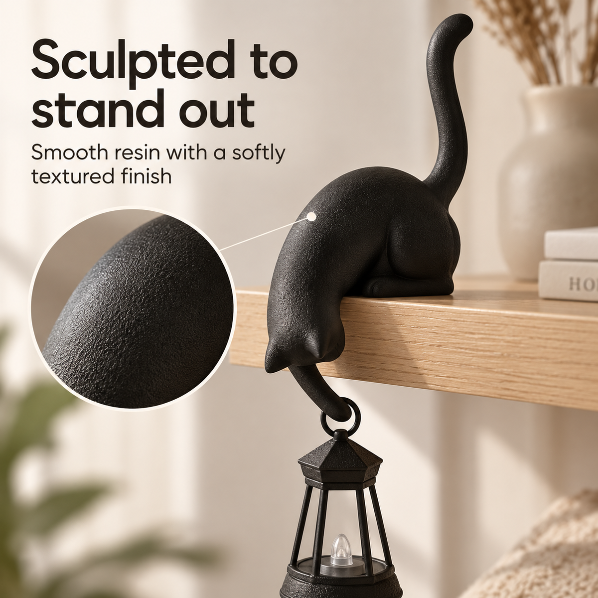 Close-up of textured resin cat figure