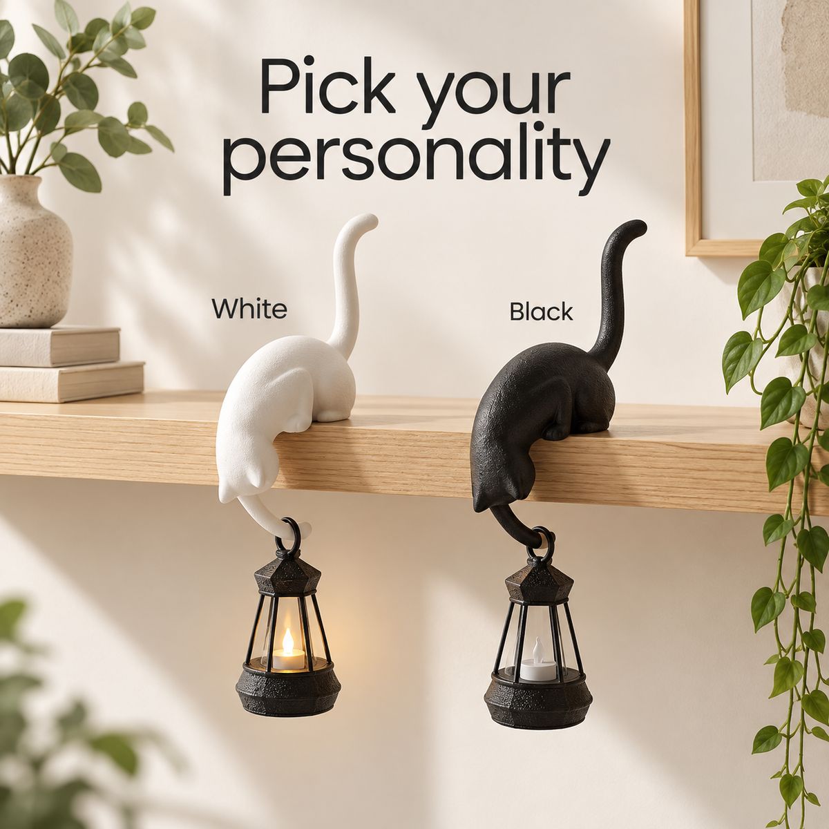 White and black cat lamp colour options