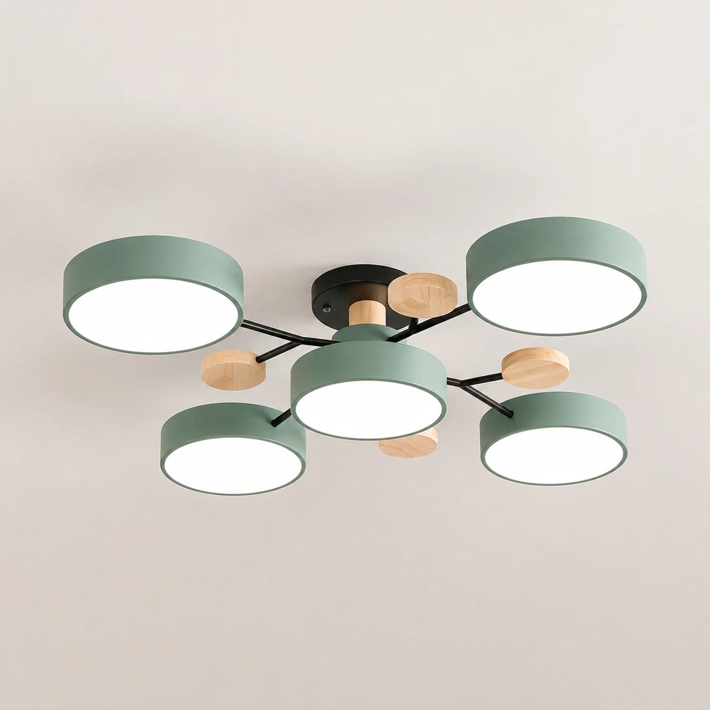 Modern Round LED Ceiling Light with Wooden Accents