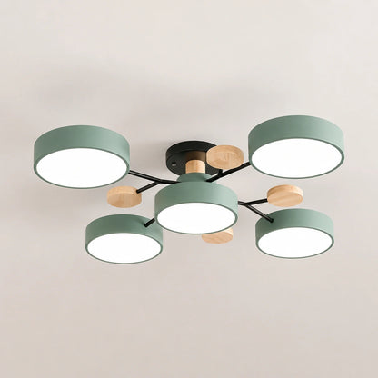 Modern Round LED Ceiling Light with Wooden Accents