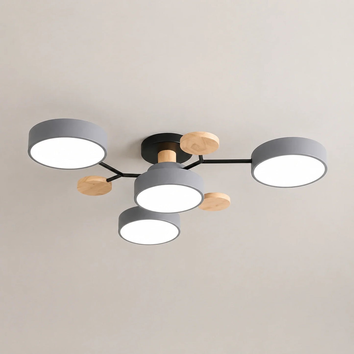Modern Round LED Ceiling Light with Wooden Accents