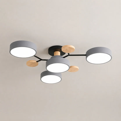 Modern Round LED Ceiling Light with Wooden Accents