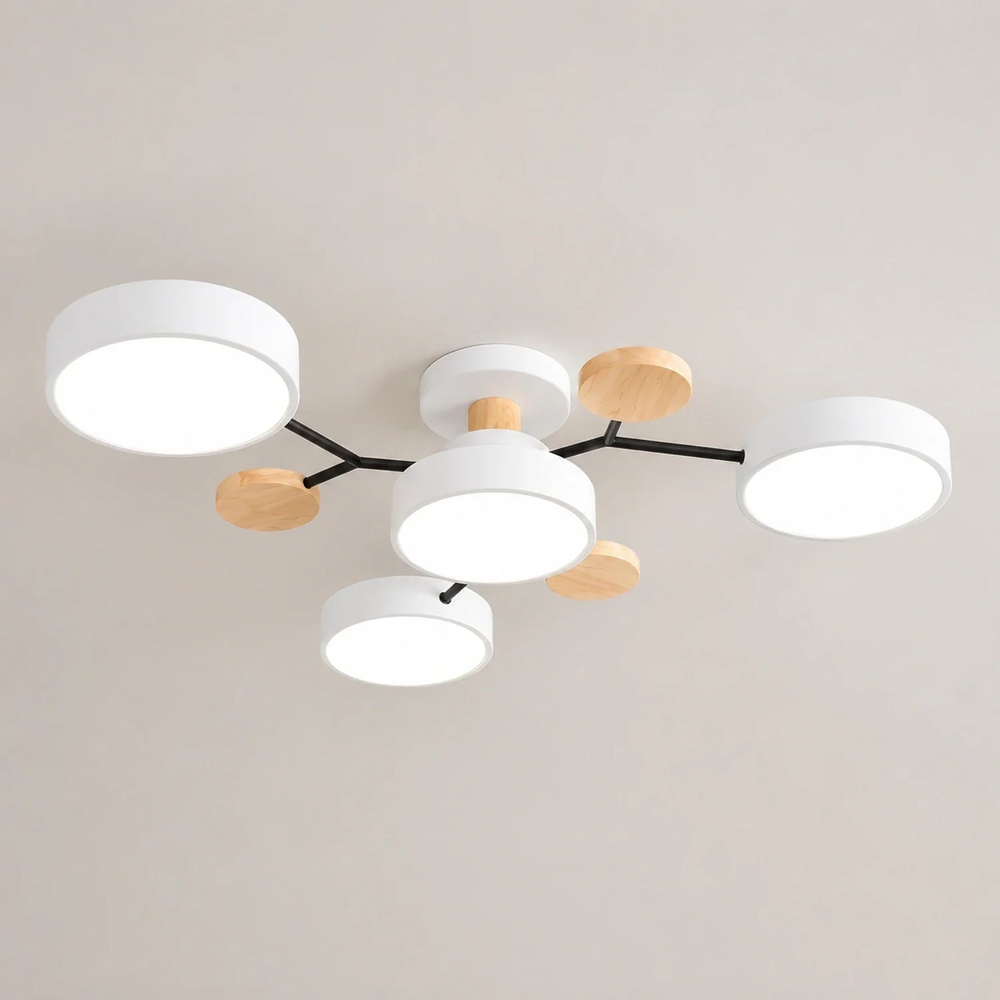 Modern Round LED Ceiling Light with Wooden Accents