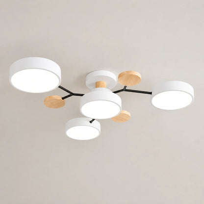 Modern Round LED Ceiling Light with Wooden Accents
