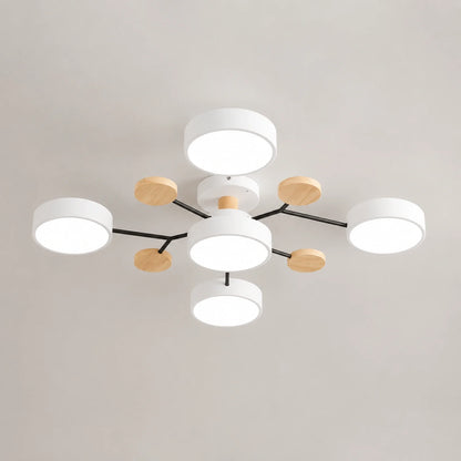 Modern Round LED Ceiling Light with Wooden Accents