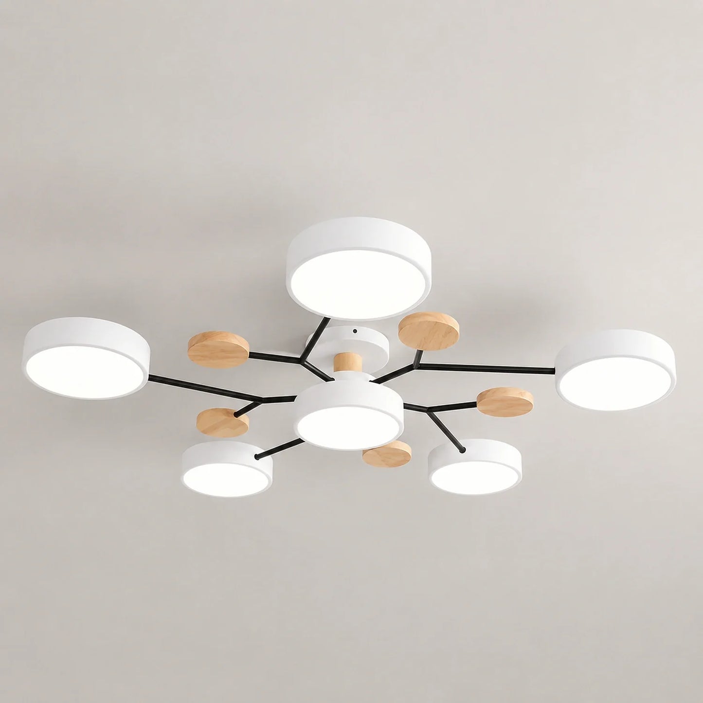 Modern Round LED Ceiling Light with Wooden Accents