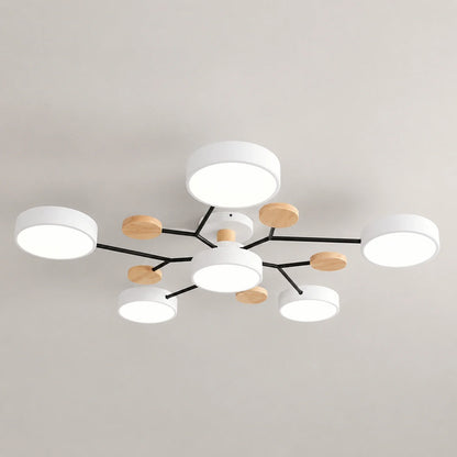 Modern Round LED Ceiling Light with Wooden Accents