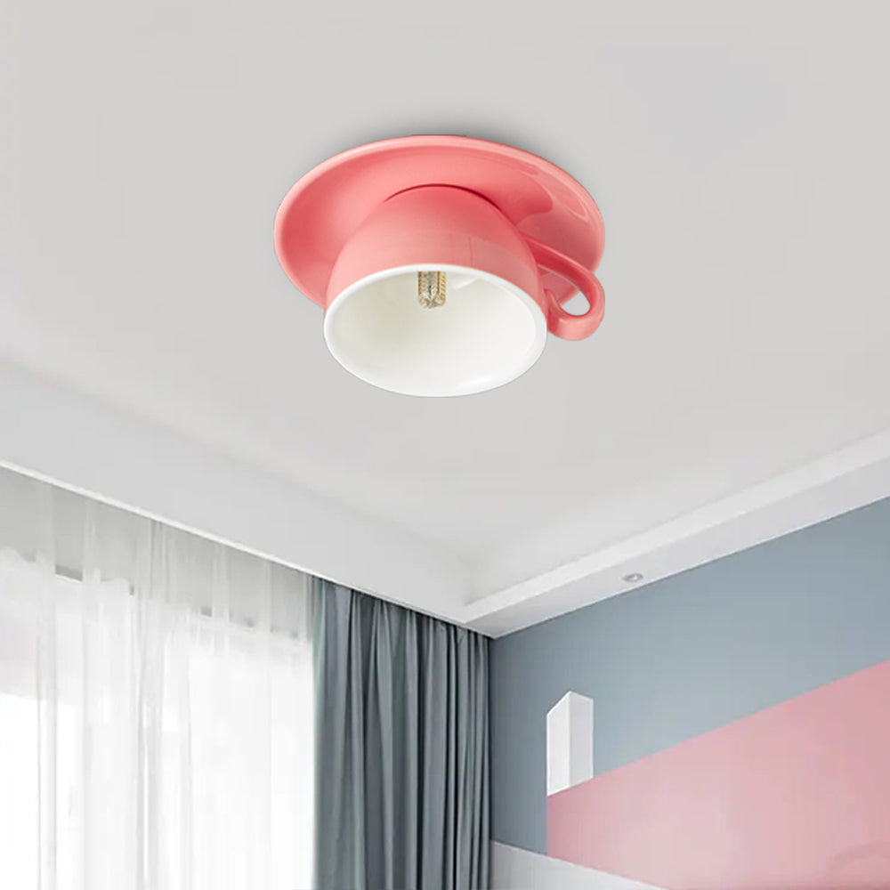 Ceramic Cup and Saucer Semi-Flush Ceiling Light