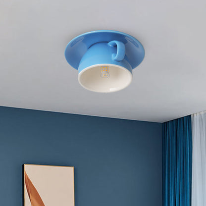 Ceramic Cup and Saucer Semi-Flush Ceiling Light