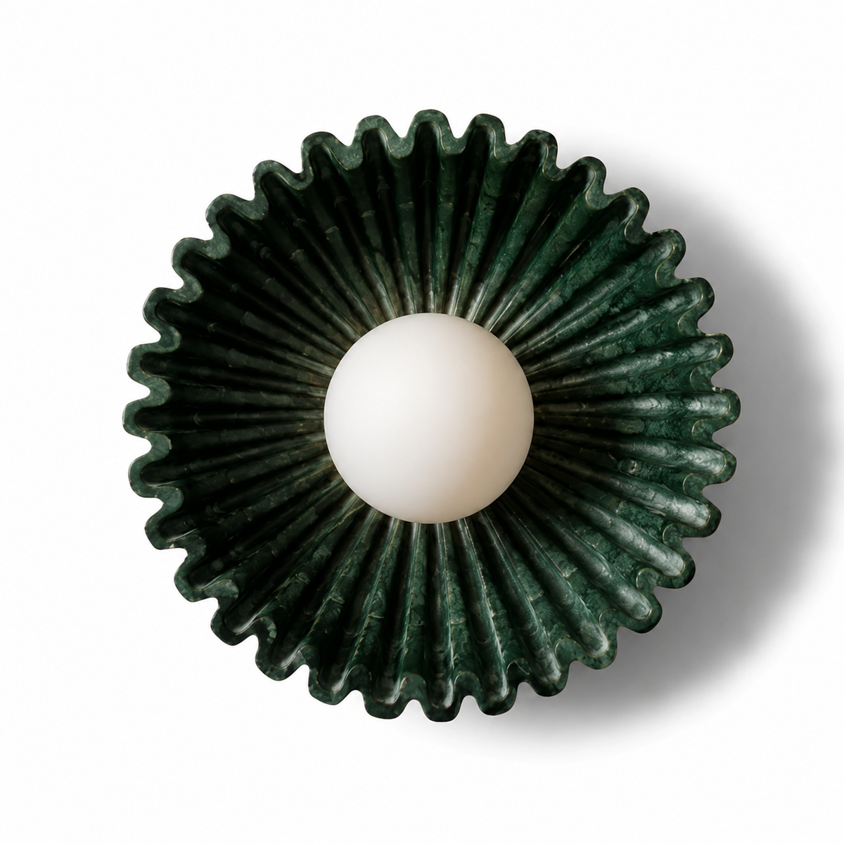 Green ceramic flower wall sconce with opal glass globe