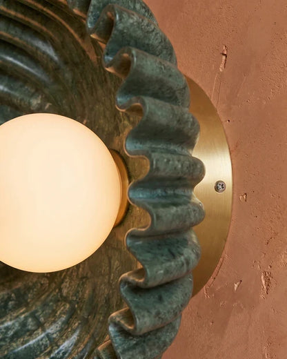 Illuminated opal globe and ceramic flower detail