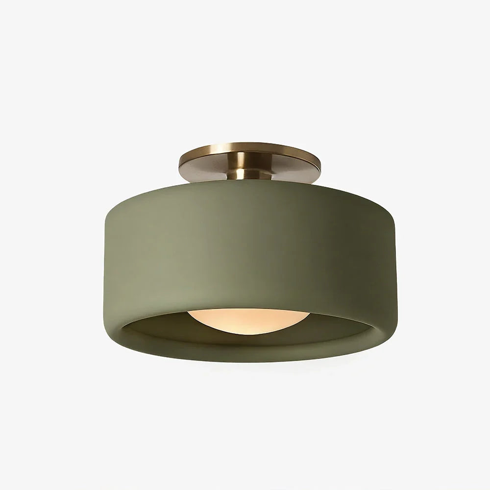 Green ceramic flush mount ceiling light, Ø11 in