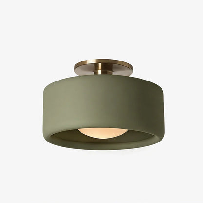 Green ceramic flush mount ceiling light, Ø11 in