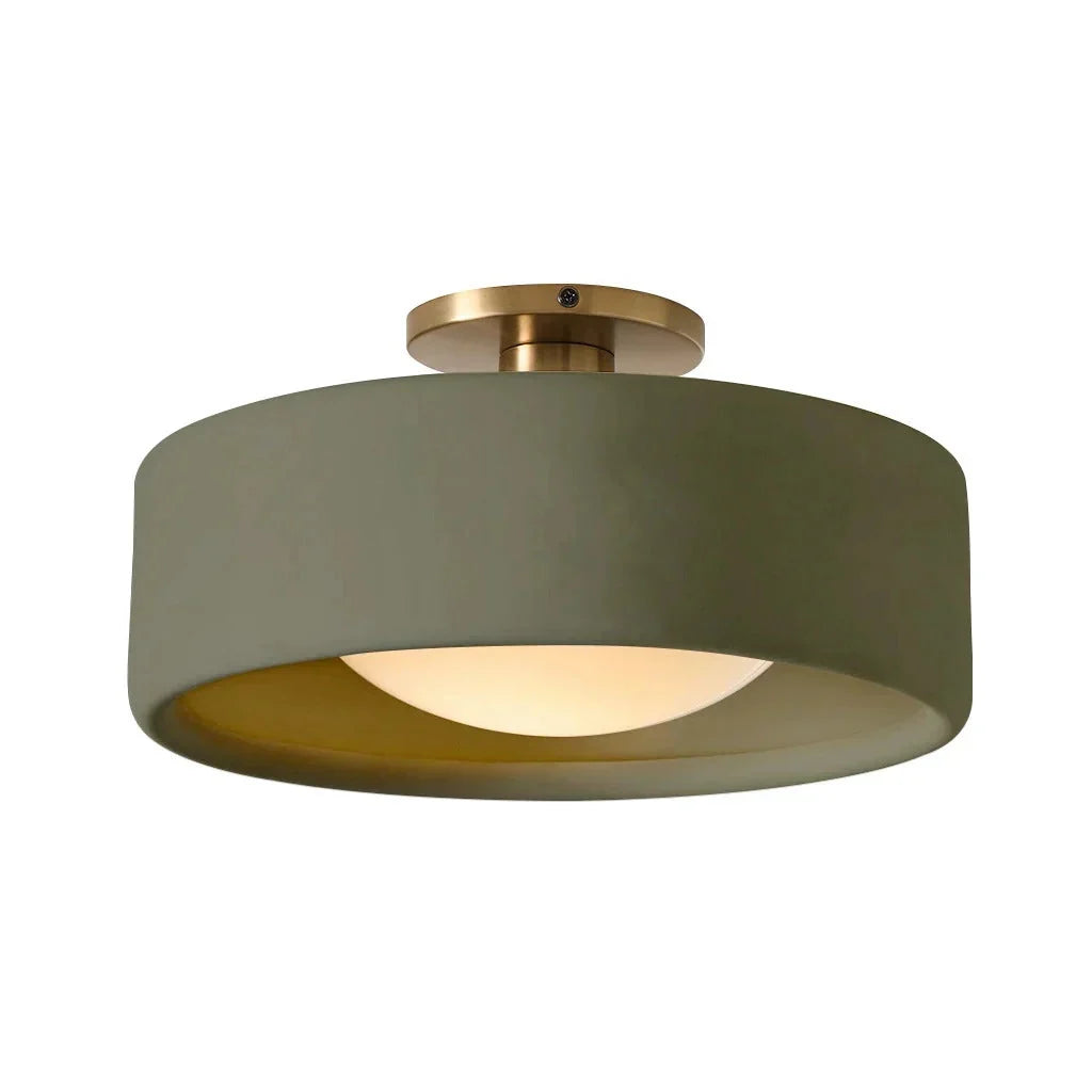 Green ceramic flush mount ceiling light, Ø14 in