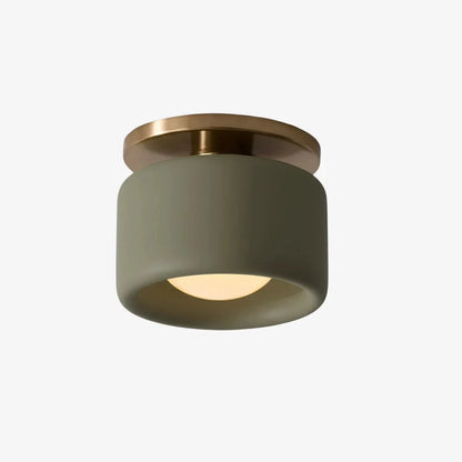 Green ceramic flush mount ceiling light, Ø5 in