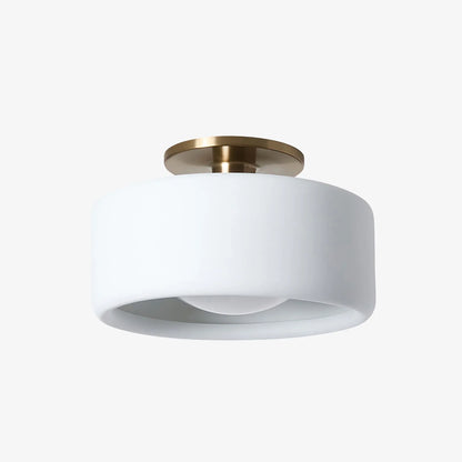 White ceramic flush mount ceiling light, Ø11 in