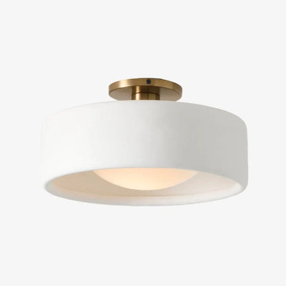 White ceramic flush mount ceiling light, Ø14 in