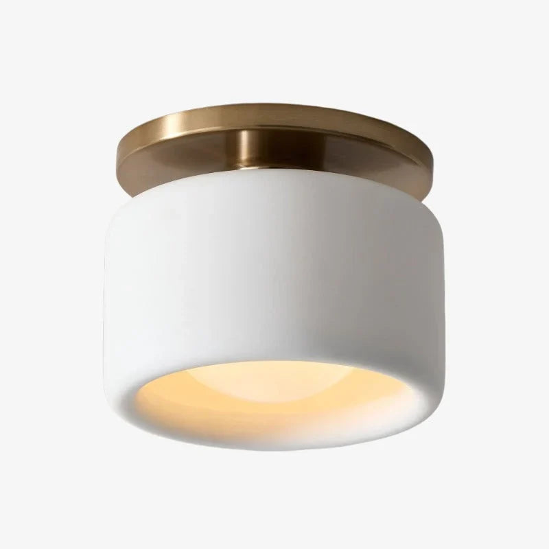 White ceramic flush mount ceiling light, Ø5 in