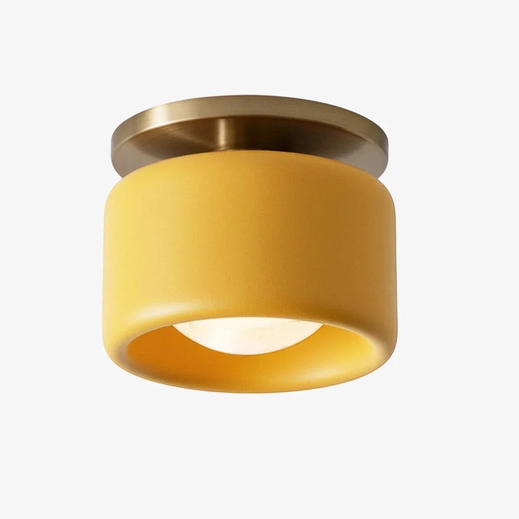 Yellow ceramic flush mount ceiling light, Ø5 in