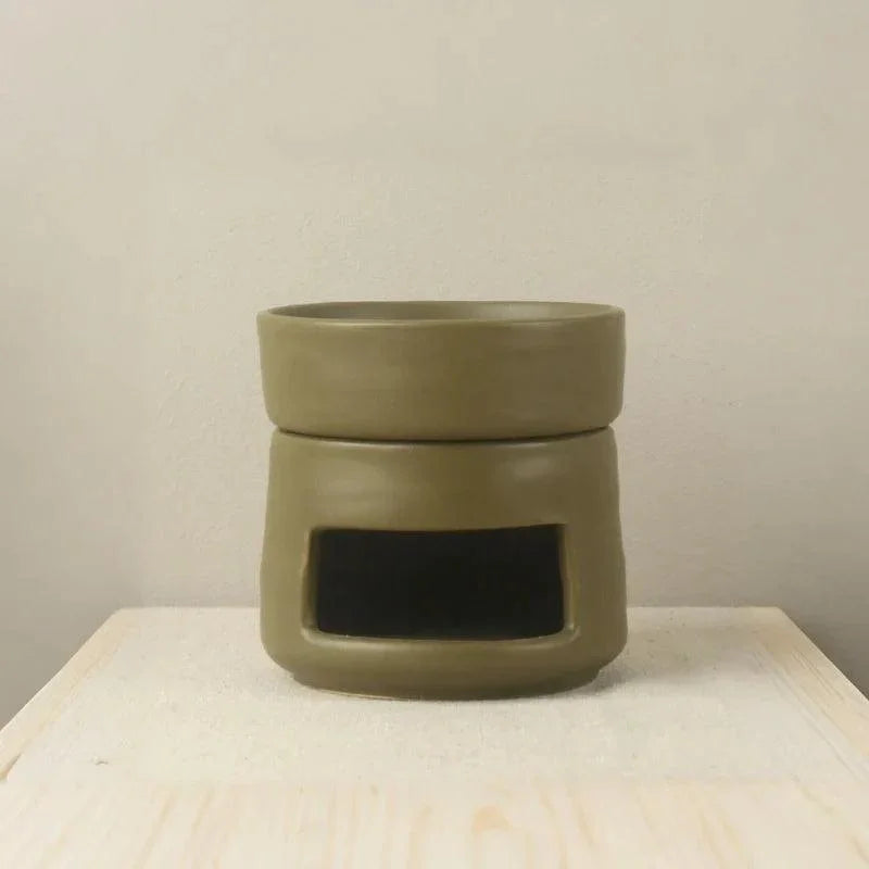 Olive ceramic tea light burner