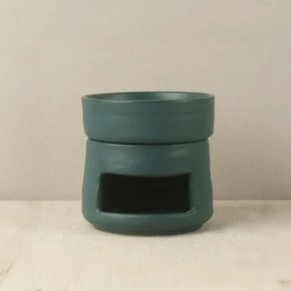 Teal ceramic oil burner with upper bowl