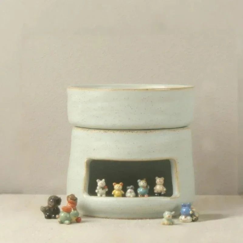 Pale glazed ceramic burner with top fragrance bowl
