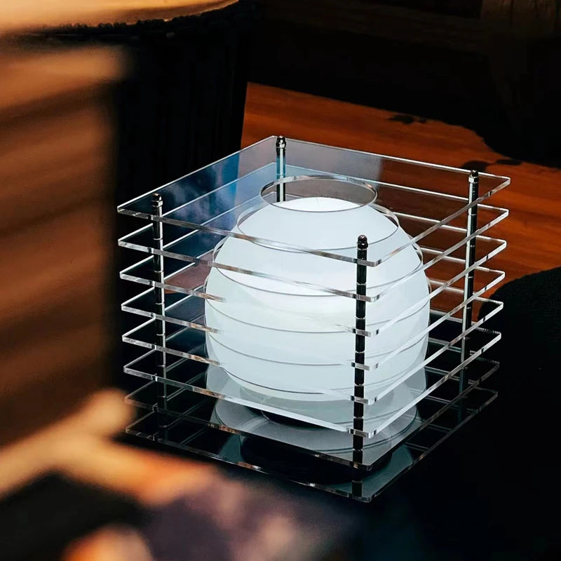 Clear acrylic cube rechargeable LED table lamp