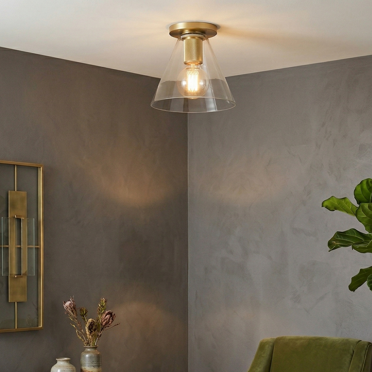 Clear Glass Ceiling Light with Metal Fitting