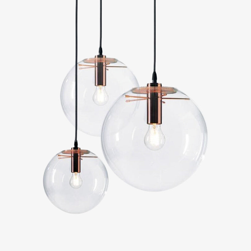 Clear glass globe pendants with rose gold fittings