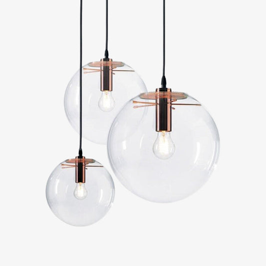 Clear glass globe pendants with rose gold fittings