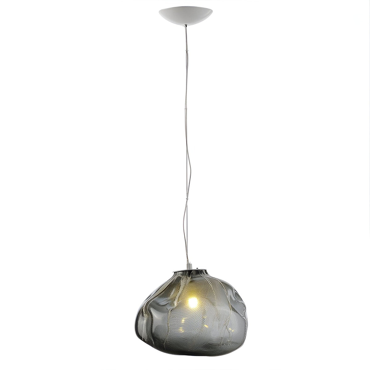 Grey cloud-shaped glass pendant on a suspension cable