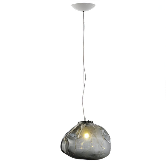 Grey cloud-shaped glass pendant on a suspension cable