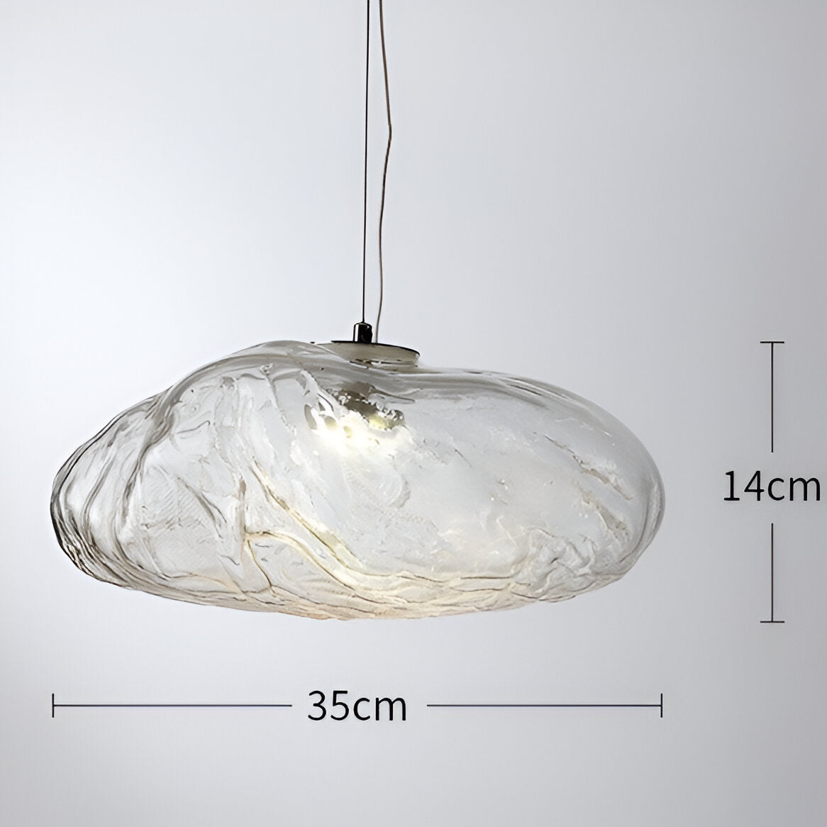 Clear cloud glass shade dimension diagram, 35cm by 14cm