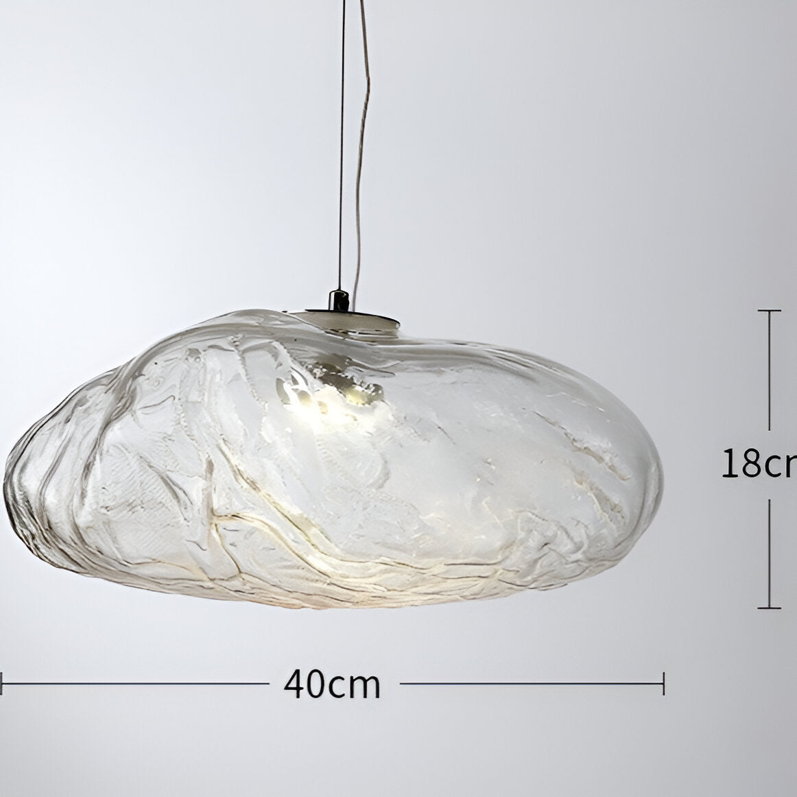 Clear cloud glass shade dimension diagram, 40cm by 18cm