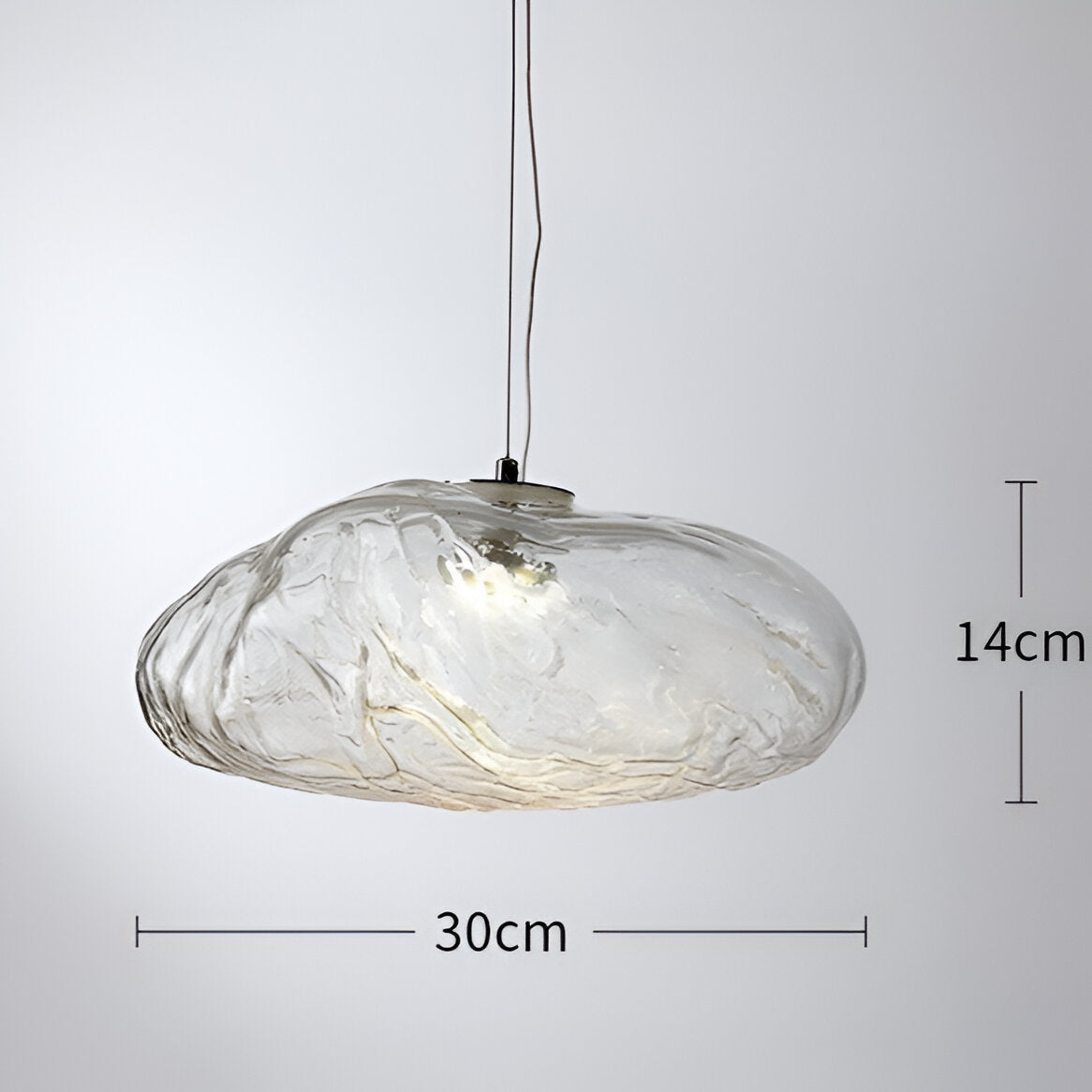 Clear cloud glass shade dimension diagram, 30cm by 14cm