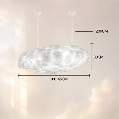 Cloud pendant light with a 100cm by 45cm sculptural design, showing dimensions and a 200cm drop, ideal for modern interior decor and LED lighting.