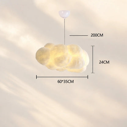 Cloud pendant light with a 60cm by 35cm sculptural design, showing dimensions of 24cm height and 200cm cable length for modern interior lighting.