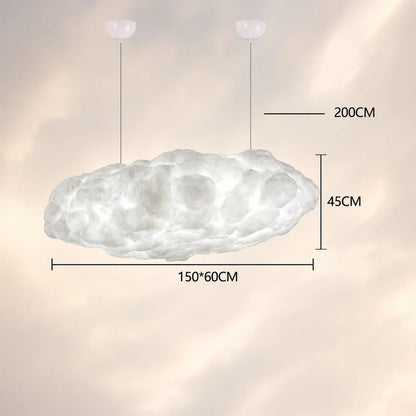 Cloud pendant light with dimensions shown, featuring a 150cm length and sculptural design, perfect for modern interior lighting and home decor.